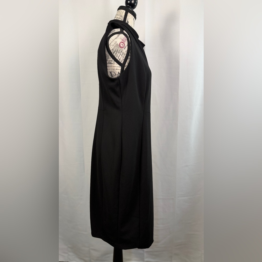 Calvin Klein Black Midi Dress with Bow Tie at Neckline Backside Zip Up Size 12 - Picture 4 of 15